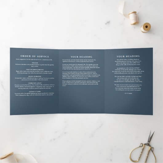 Blue Modern Script begrafenis / herdenkingsdienst Drieluik Programma (Binnen)