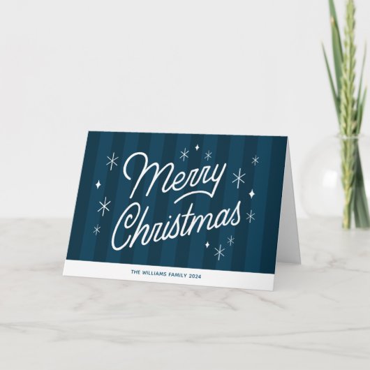 Blue Modern Script Kerstvakantie Gevouwen Kaart (Voorkant)