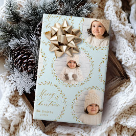 Blue Modern Script Merry Christmas Family 6 photo Cadeaupapier