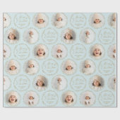 Blue Modern Script Merry Christmas Family 6 photo Cadeaupapier (Vlak)