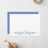 Blue Modern Script Name Personalized Note Kaart Notitiekaartje (Voorkant / Achterkant in situ)