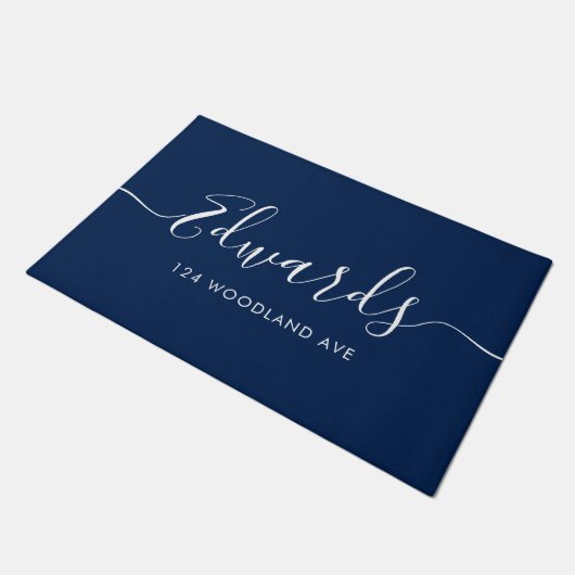 Blue Modern Script Personalized Doormat Deurmat (Schuin)