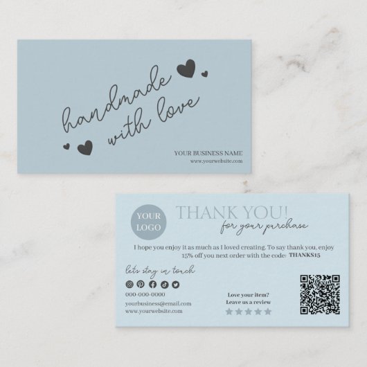 Blue Modern Script QR-code, dank u Visitekaartje (Voorkant / Achterkant)