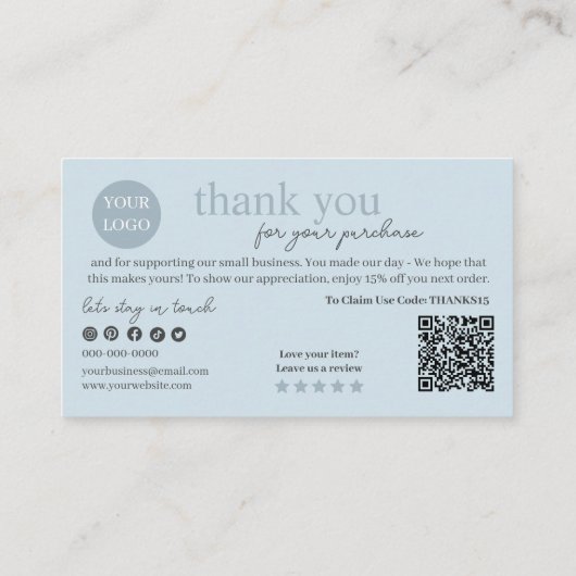 Blue Modern Script QR-code, dank u Visitekaartje (Achterkant)