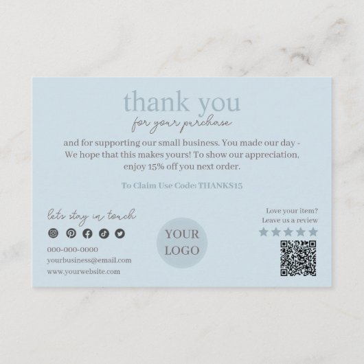 Blue Modern Script QR-code, dank u zakelijk Informatiekaartje (Achterkant)