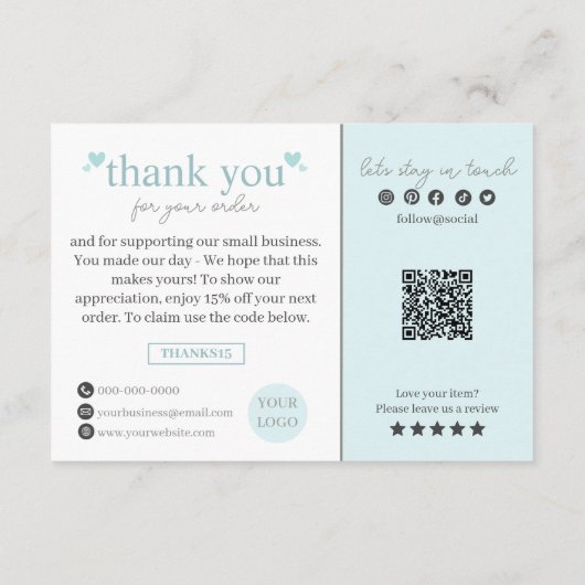 Blue Modern Script QR-code, dank u zakelijk Informatiekaartje (Achterkant)