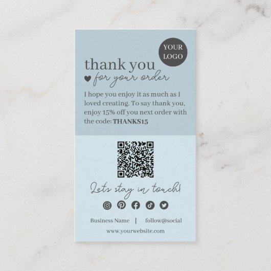 Blue Modern Script QR-code, dank u zakelijk Visitekaartje (Achterkant)