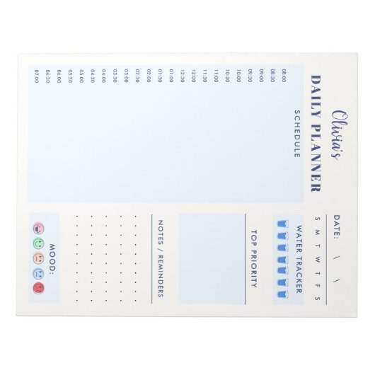Blue Modern Simple Custom Daily Planner Schedule  Notitieblok (Voorkant)
