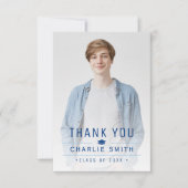 Blue Modern Simple Typography Photo Afstuderen Bedankkaart (Voorkant)