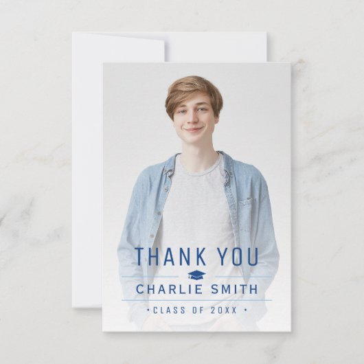 Blue Modern Simple Typography Photo Afstuderen Bedankkaart (Voorkant)