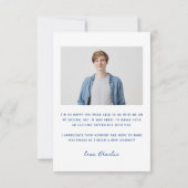 Blue Modern Simple Typography Photo Afstuderen Bedankkaart (Achterkant)