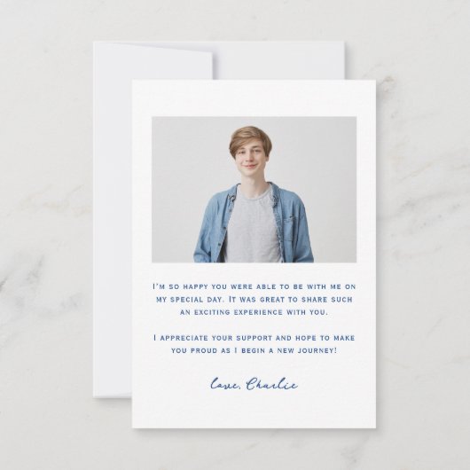 Blue Modern Simple Typography Photo Afstuderen Bedankkaart (Achterkant)