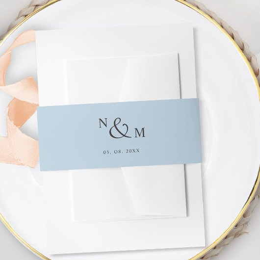 Blue Modern Simple Wedding Invitation Belly Band Uitnodigingen Wikkel