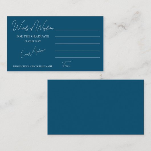 Blue Modern Simple Words of Wisdom Afstuderen Informatiekaartje (Voorkant / Achterkant)
