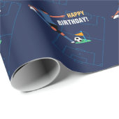 Blue Modern Soccer Happy Birthday Party Cadeaupapier (Rol Hoek)
