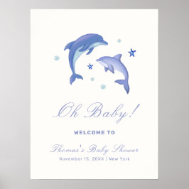 Blue Modern Summer Dolphin Baby shower Welkom Poster