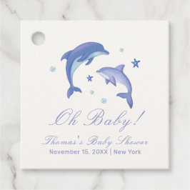 Blue Modern Summer Dolphin Stars Baby shower Bedankjes Labels