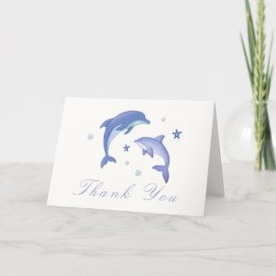 Blue Modern Summer Dolphin Stars Baby shower Bedankkaart
