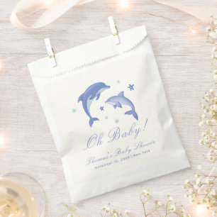 Blue Modern Summer Dolphin Stars Baby shower Bedankzakje