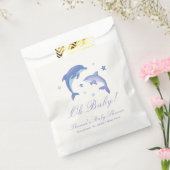 Blue Modern Summer Dolphin Stars Baby shower Bedankzakje (Gezegeld)