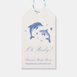 Blue Modern Summer Dolphin Stars Baby shower Cadeaulabel