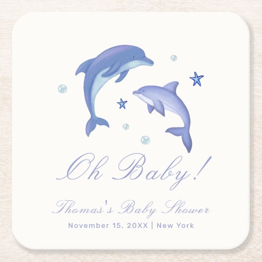 Blue Modern Summer Dolphin Stars Baby shower Kartonnen Onderzetters (Voorkant)