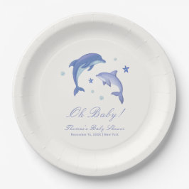 Blue Modern Summer Dolphin Stars Baby shower Papieren Bordje