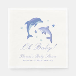 Blue Modern Summer Dolphin Stars Baby shower Servet