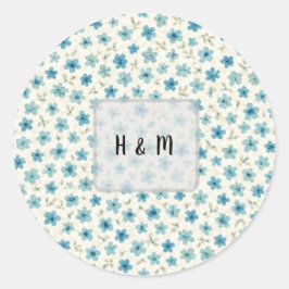 Blue Modern tiny flowers  Ronde Sticker