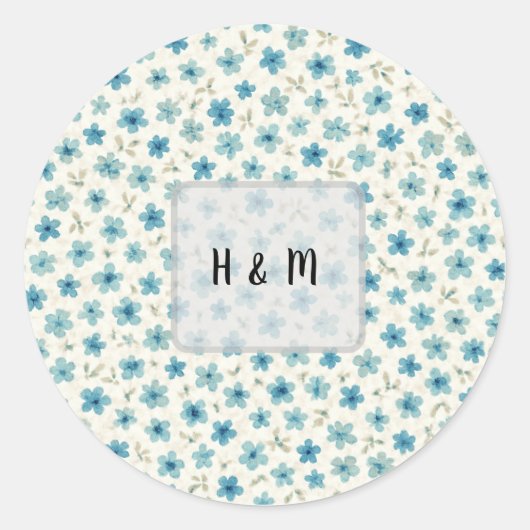 Blue Modern tiny flowers  Ronde Sticker (Voorkant)