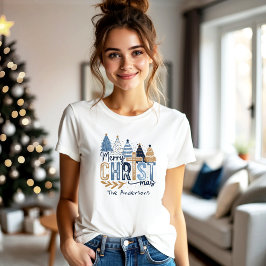 Blue Modern Trees Christelijk Jesus Kerstnaam T-shirt