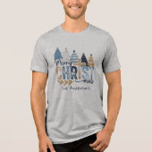Blue Modern Trees Christelijk Jesus Kerstnaam Tri-Blend Shirt (Voorkant)