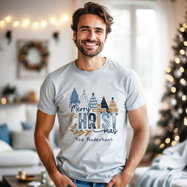 Blue Modern Trees Christelijk Jesus Kerstnaam Tri-Blend Shirt