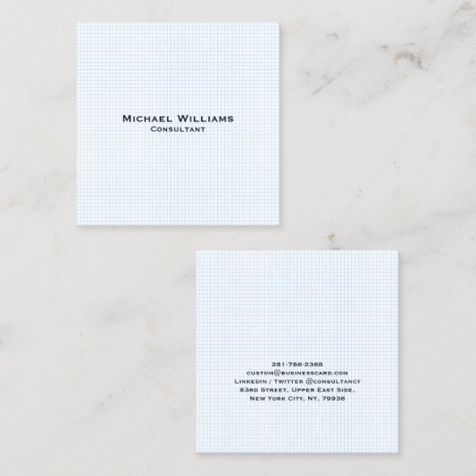 Blue Modern Trendy Checkminimalist Professional Vierkante Visitekaartje (Voorkant / Achterkant)