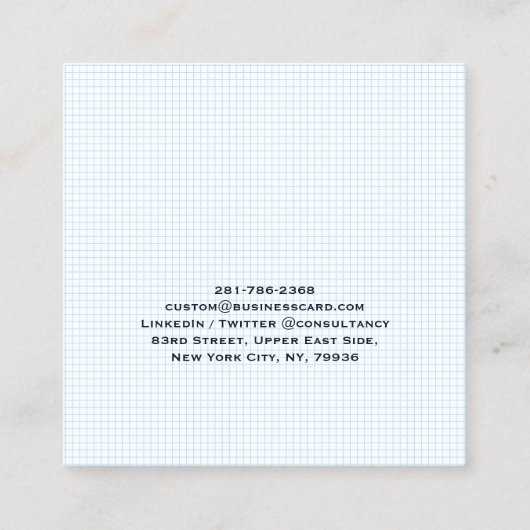 Blue Modern Trendy Checkminimalist Professional Vierkante Visitekaartje (Achterkant)
