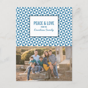 Blue Modern Triangles Holiday Photo Briefkaart