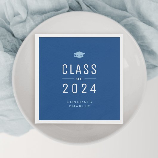Blue Modern Typografie Klasse van 2024 Afstuderen Servet