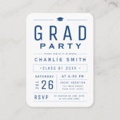 Blue Modern Typography Foto Afstuderen uitnodiging Informatiekaartje (Achterkant)