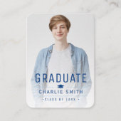 Blue Modern Typography Foto Afstuderen uitnodiging Informatiekaartje (Voorkant)