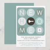 Blue Modern Typography Housewarming Party Kaart (Voorkant / Achterkant)