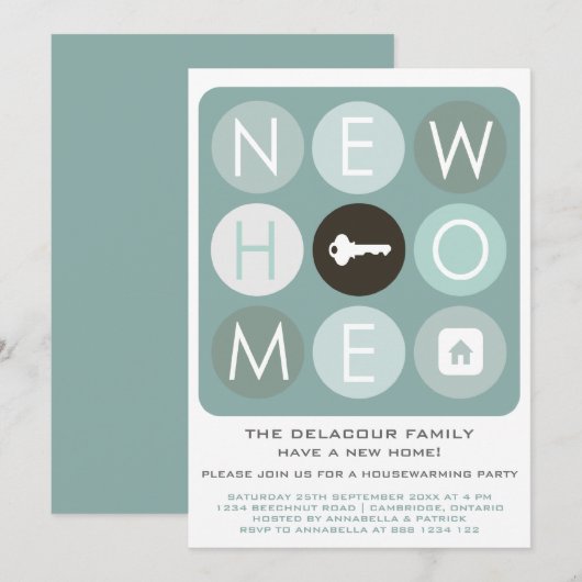 Blue Modern Typography Housewarming Party Kaart (Voorkant / Achterkant)