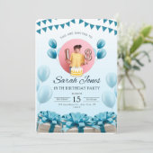 Blue Modern verjaardagsfeest uitnodiging (Staand voorkant)