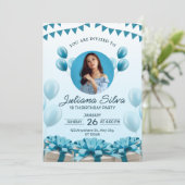 Blue Modern verjaardagsfeest uitnodiging (Staand voorkant)