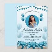 Blue Modern verjaardagsfeest uitnodiging (Voorkant / Achterkant)