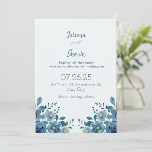 Blue Modern Virtual Wedding Uitnodiging (Staand voorkant)
