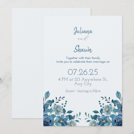 Blue Modern Virtual Wedding Uitnodiging (Voorkant / Achterkant)
