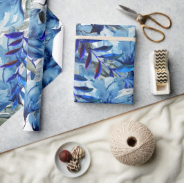 Blue Modern Waterverf Abstract Flowers Art Cadeaupapier