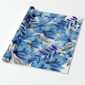 Blue Modern Waterverf Abstract Flowers Art Cadeaupapier (Uitgerold)