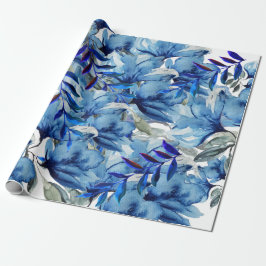 Blue Modern Waterverf Abstract Flowers Art Cadeaupapier