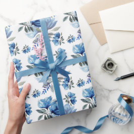 Blue Modern Waterverf Abstract Flowers Art Cadeaupapier